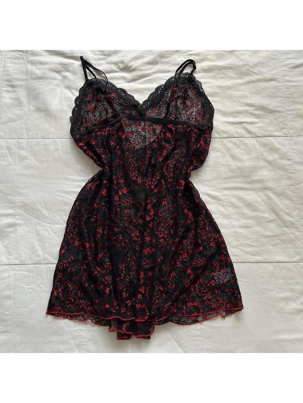 Black Red Floral Lace Slip Dress Gothic Vampire Dark Coquette Lingerie Style